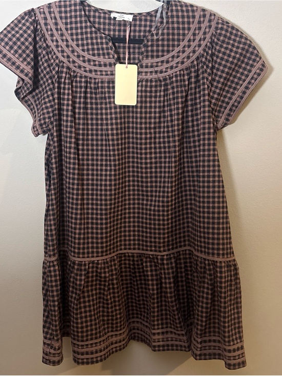 entro Dresses & Skirts - Entro Brown Black Gingham Ruffle Dress Cottagecore Sz Large NEW